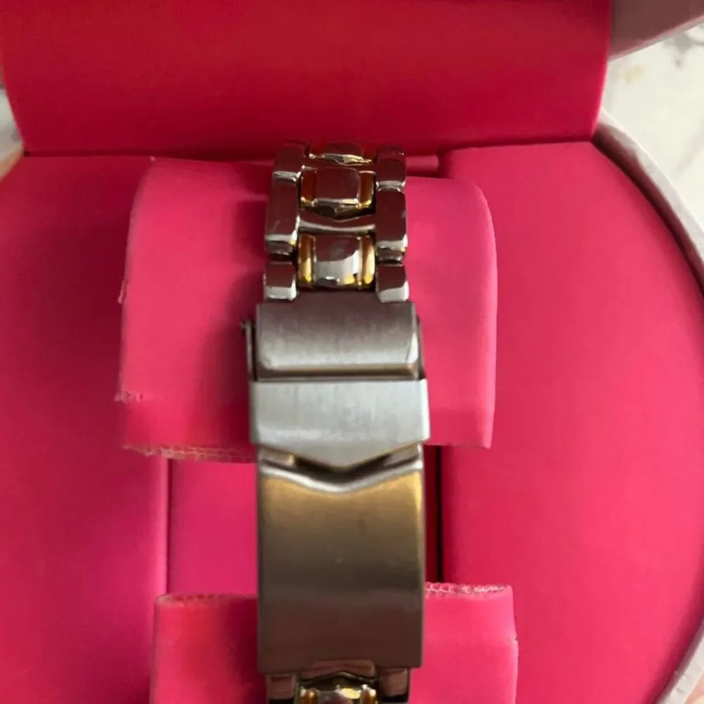 Silver and gold tone women's watch with stone accents